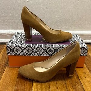 ISOLA ELENI Block Heel Pumps, Tan Suede
